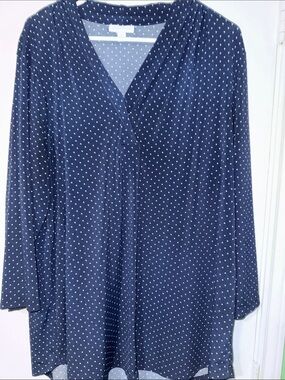 Charter Club Navy Blue Polka Dot V-Neck Blouse